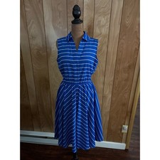 Alfani Womens Blue White Striped Sleeveless Button Front Elastic Waist Dress 4