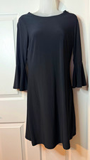 Tommy Hilfiger Black Solid Shift Dress Boat Neck Bell 3/4 Sleeve Zip Size 4