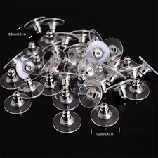 50 Earring Back Stoppers Silver Plated and Plastic pads Replacement Ear Nuts E4