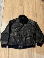 Vintage Fiocci Italy Spitfire Black Leather Bomber Jacket Size L Oversized
