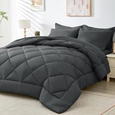 Cali-King Comforter Set - 7-Piece All Season Bed in California King Dark Gray