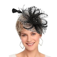 Fascinators Hat Women Tea Party Headband Flower Cocktail Mesh One Size Black