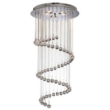 Image of 5 Light Chrome Finish Spiral Flush Fitting Ceiling Light with Crystal Balls Drop