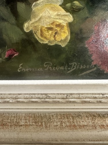 E. PRIVAT-BISSON (XX) Huile sur panneau représentant des roses Ecole Française - Photo 3/11