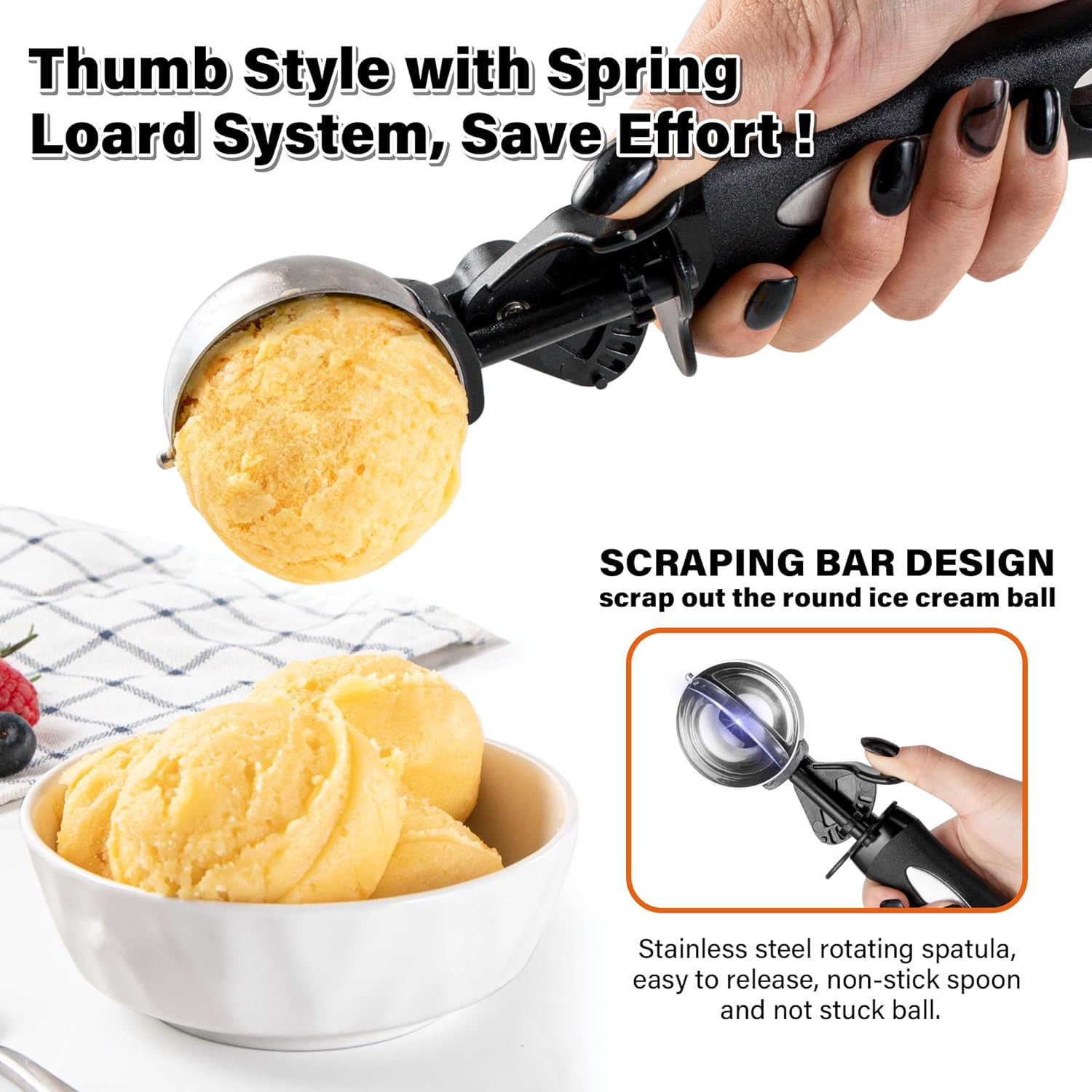 3.5 Tbsp Cookie Scoop, Ice Cream Scoop with Thumb Trigger, Cookie Dough Melon Ba