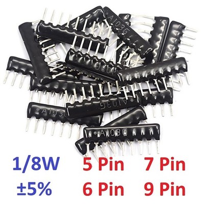 1/8W DIP Network Array Resistors 5 Pin 6 7 9 Pin ±5% Range 100Ω/Ohm to 100KΩ/Ohm