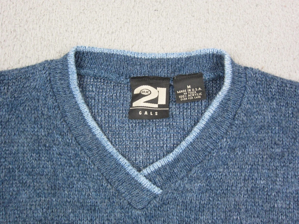Suéter Vintage Rue 21 Mujer Medio Azul Amarillo Cuello en V Tejido Hecho en EE. UU. 90s Y2K Foto 4 de 4