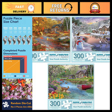 Set of 3 Seasonal Cabins Jigsaw Puzzles - 300 Pieces Each, Fun Family Activity