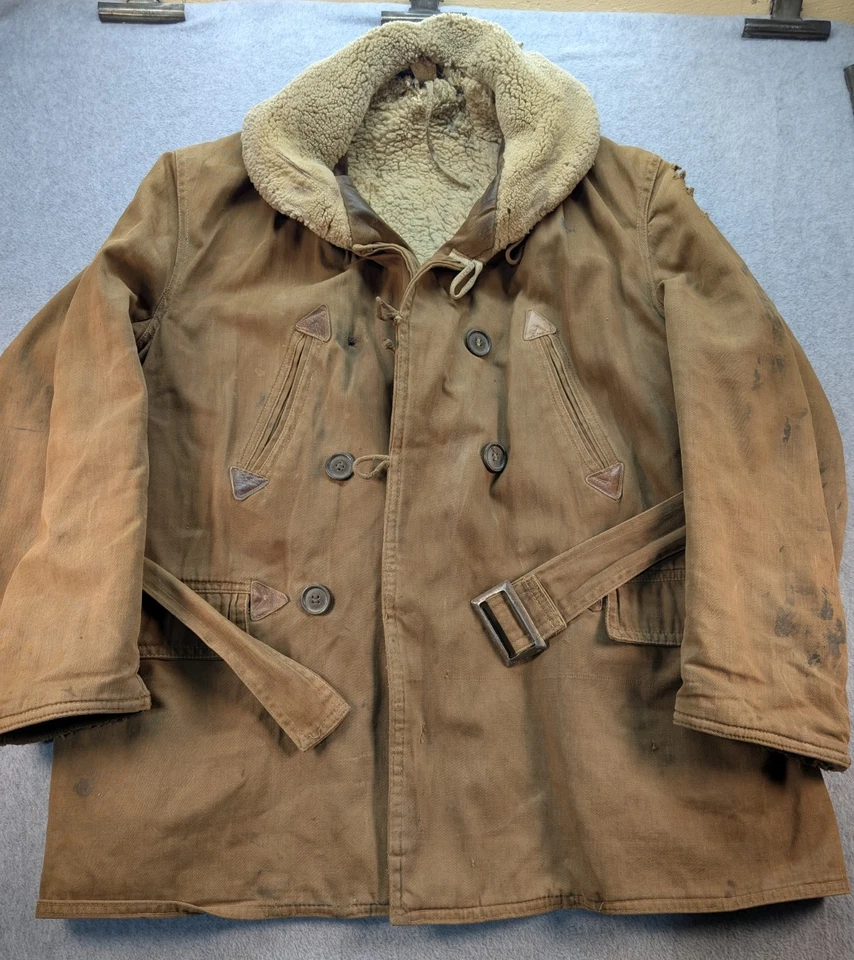 Chaqueta Cinturón De Colección Años 40 Barnstormer Chal Sherpa Lona Segunda Guerra Mundial Militar Envejecido Foto 2 de 4