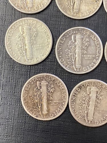 Monedas de plata de Estados Unidos (11) monedas de diez centavos Mercury, 1926 1942 1944 1941 lote 51020 de Estados Unidos - Imagen 9 de 10