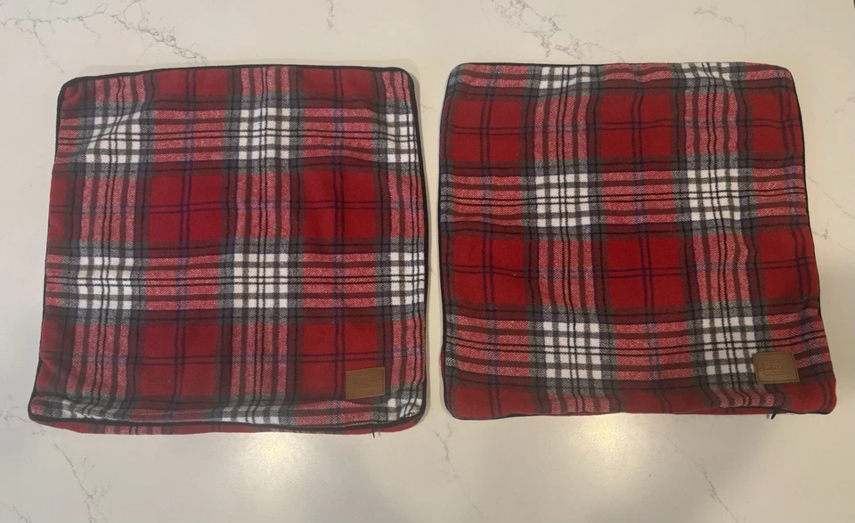 2 FUNDA DE ALMOHADA DE LINO IRLANDÉS CHARLES GALLEN CREMALLERA A CUADROS ROJO NEGRO BLANCO 18x18 Foto 2 de 4