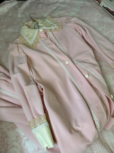 Vtg 50s Odette Barsa Lace Robe Satin Ribbon Bow Dressing Gown Tearose Pink M L - Picture 3 of 6