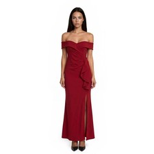 New Lulus Maxi Dress Women's Size Large Red Off Shoulder Ruffle Slit