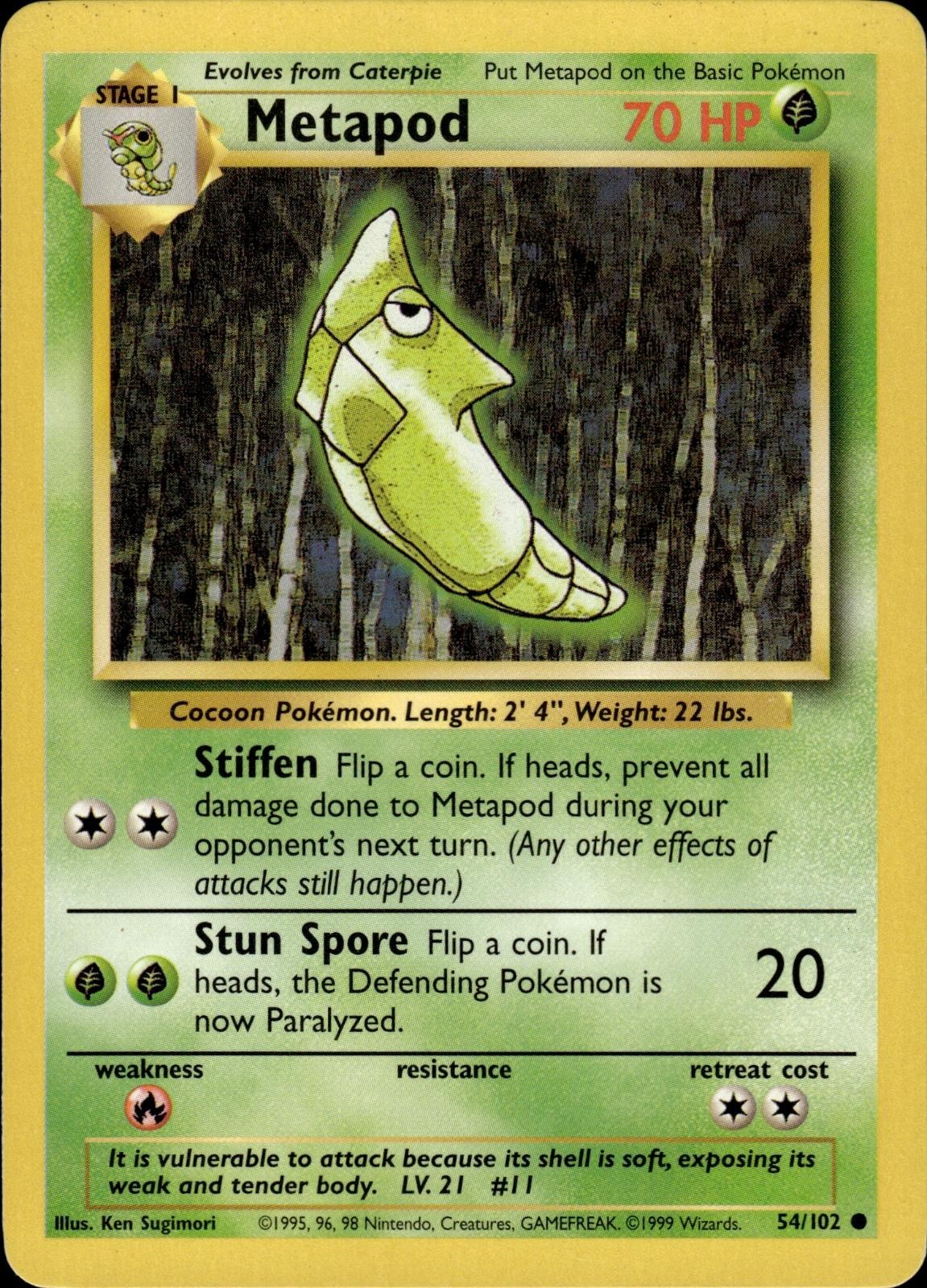 Pokemon Base Set Common Metapod 54/102 - Near Mint (NM)