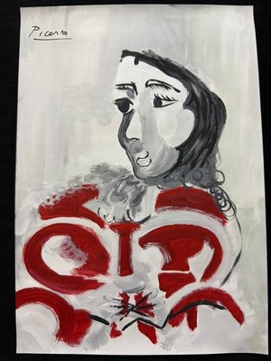 pablo picasso drawing and painting on old paper signed stamped vintage