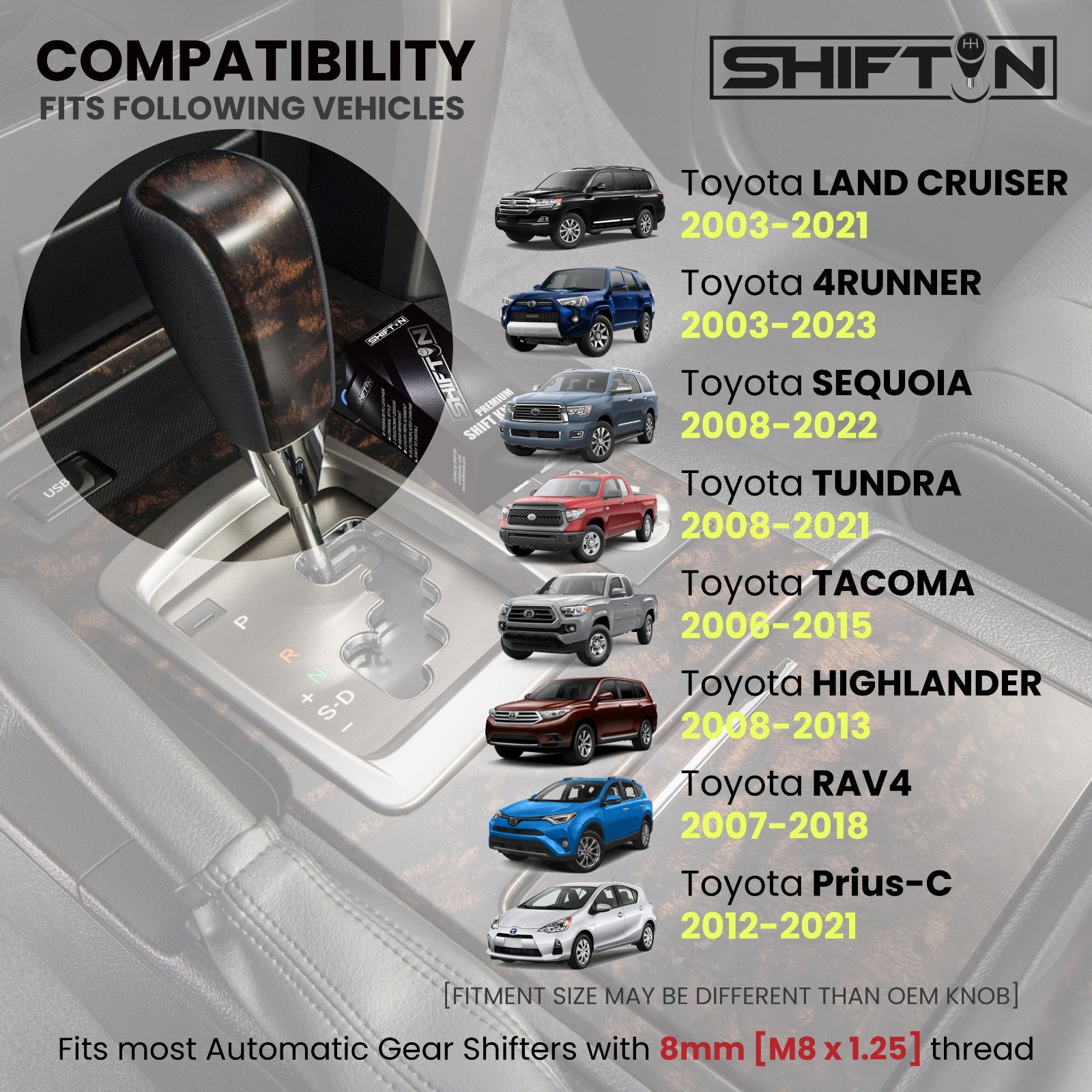 Dark Wood Grain Gear Shift Knob for Toyota 4Runner Tacoma Tundra Lexus LX570 470