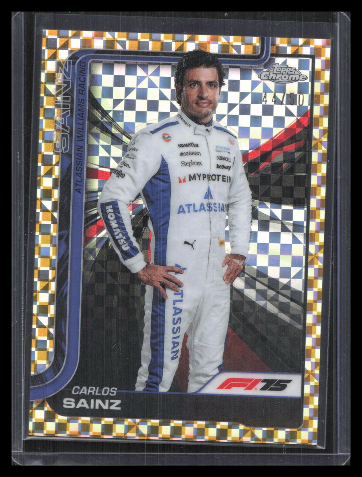 Carlos Sainz 2025 Topps Chrome Formula 1 - Gold Checker Flag Refractor #18 #/50