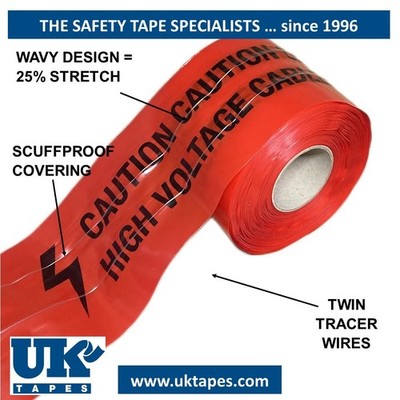 WAVEYWIRE Detection Tape: ACHTUNG HOCHSPANNUNGSKABEL (100M) - Twin Tracer Drähte