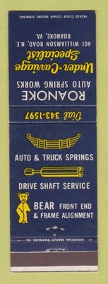 Matchbook Cover - Roanoke Auto Spring Works VA Bear Alignment