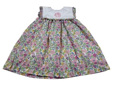 Cecil & Lou Girls Floral Dress White Monogrammed MME Bodice Pink Green (HH754)