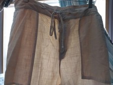 VTG LINEN TROUSERS PANTS SLACK PEBBLE TAN POCKETS LOOSE LOUNGE WEAR XL 42 44