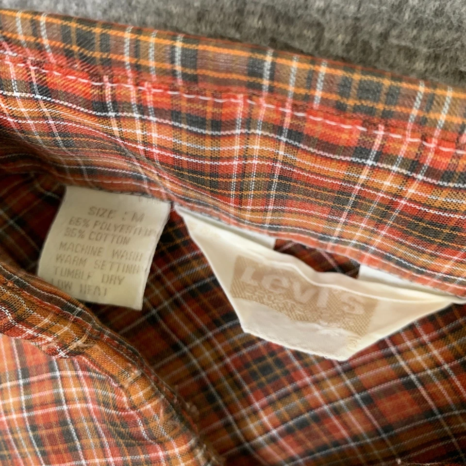 Vintage Levis Western Pearl Snap Shirt Mens M Plaid Big E Cowboy Rodeo USA 70s - Image 4 of 4