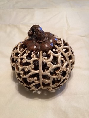 Pumpkin Faux Wood Beige W/Brown Stem All Over Cut Out Design 6  X 5 