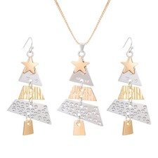 Bling CZ Chrsitmas Tree Charm Pendant Earrings Necklace Set for Women Xmas Gift