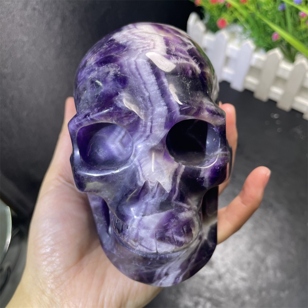 2.9LB 4.3" Natural Dream Amethyst Skull Carved Fiurine Crystal Quartz Reiki