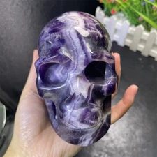2.9LB 4.3" Natural Dream Amethyst Skull Carved Fiurine Crystal Quartz Reiki