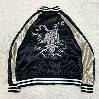 L Size Stadium Jacket Contribe Sukajan Double-Sided Embroidery Black Gold
