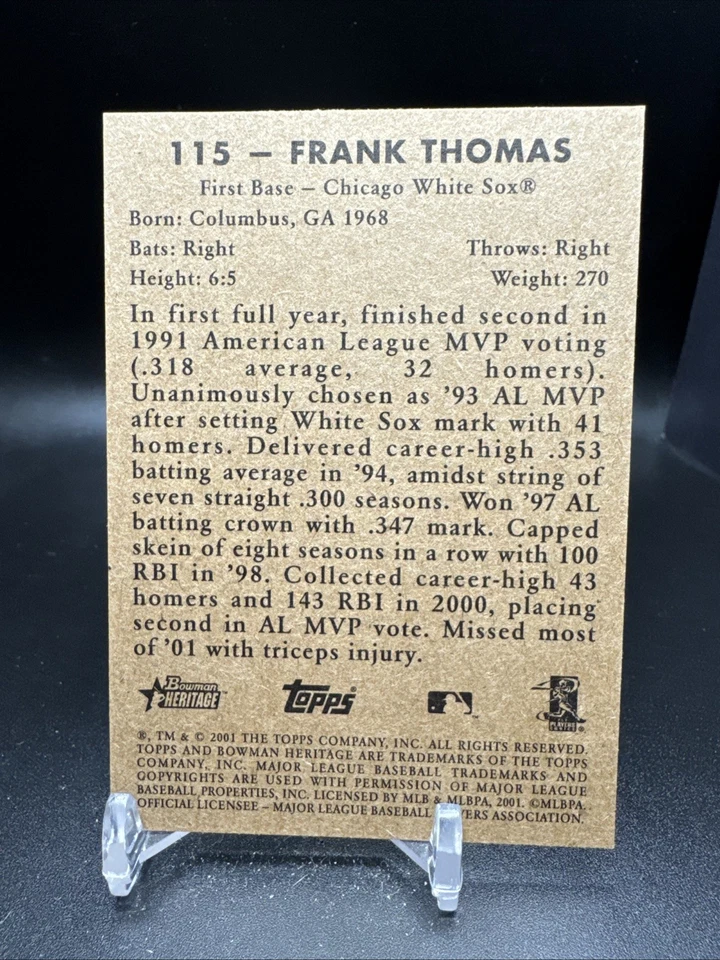 2001 Bowman Heritage #115 Frank Thomas - Image 2 of 2