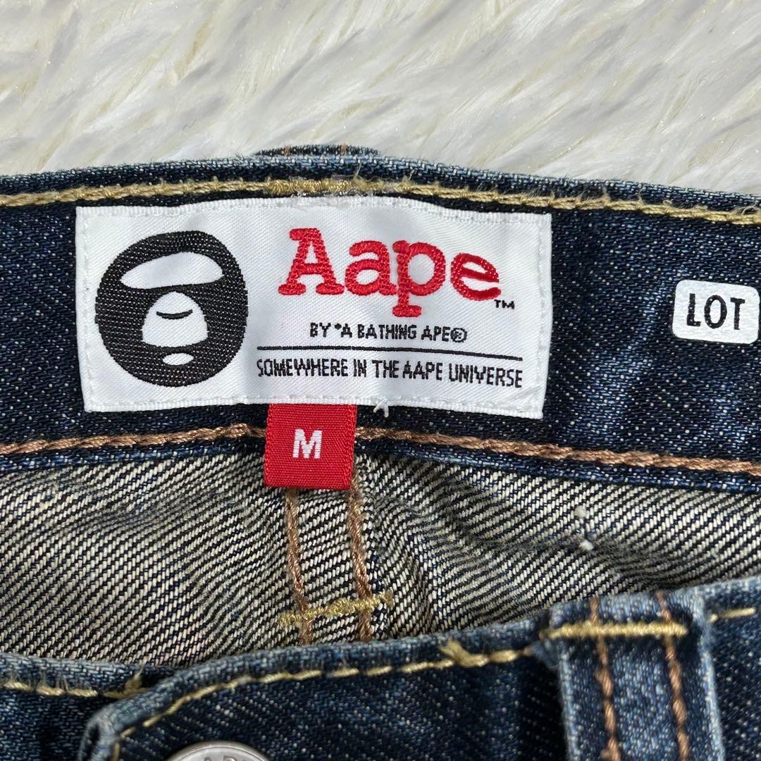 AAPE BY A BATHING APE Logo Print Denim Pants Jeans Navy W32 BA0226209 thumbnail 6
