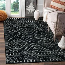 Moroccan 3x5 Rug, Black Washable Small Rug for Bedroom, Non-Slip Geometric Tr...