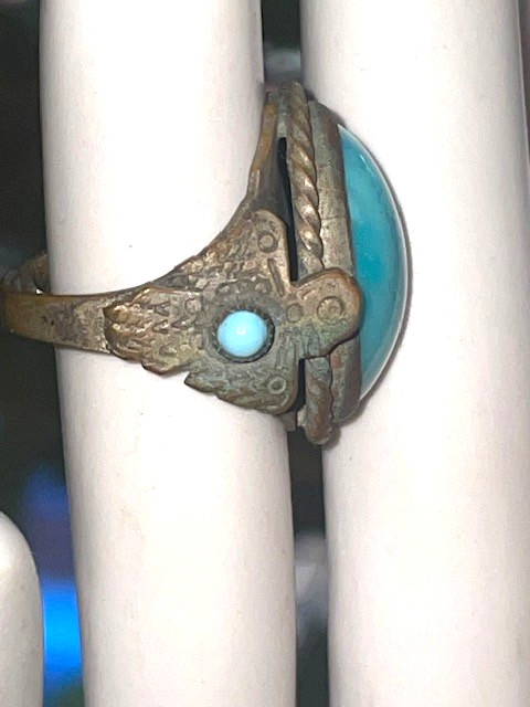 Rare very old turquoise eagle native american ring - image 2
