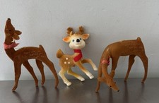 Lot of 3 Vntg Flocked Reindeer Deer Ornaments 1960s FREE SHIPPING