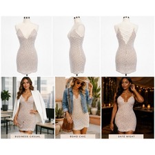 Fashion Nova Nude Bodycon Mini Dress Size Small