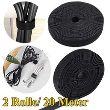 20 Meter Klettkabelbinder Kabelbinder Klettband Kabel Binder Klettbänder schwarz