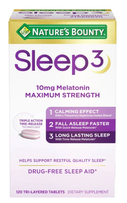 Natures Bounty Sleep3 10mg Melatonin 120 Count Exp 08/27 Triple Action Sleep Aid