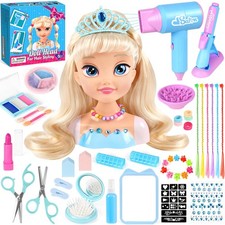 Hair Styling Doll Head Toys for Girls, Kids Makeup Hair Salon Pretend Play St...