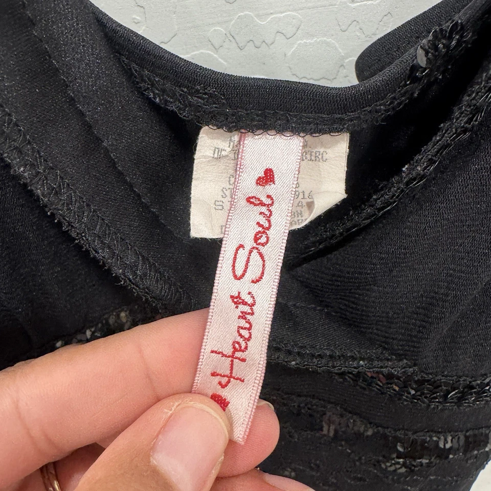 Y2K Heart Soul Black Tank Top Womens 14 Sequined Babydoll Fairy Whimsigoth - Image 4 of 4