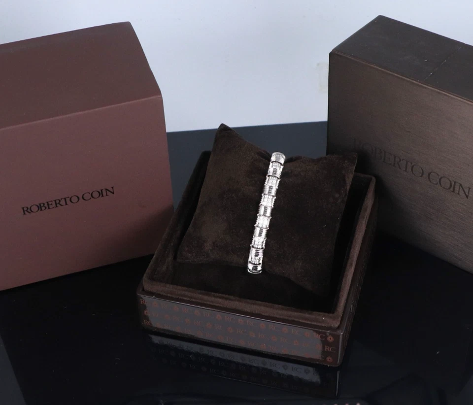Brazalete de eslabones Roberto Coin Appassionata pavé de diamantes de 6,75"" de oro blanco de 18 k Foto 2 de 4