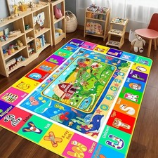 Kids Rug for Playroom, Farm Play Mat, Sea Animal Alphabet ABC Educational Rug,