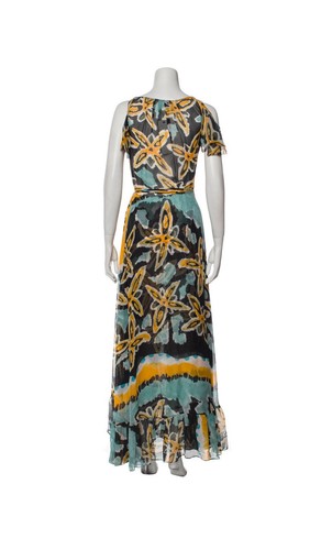 DIANE VON FURSTENBERG XS MAUPITI FIGI FLOWER 100% SILK GOWN MAXI WRAP DRESS - Picture 7 of 7