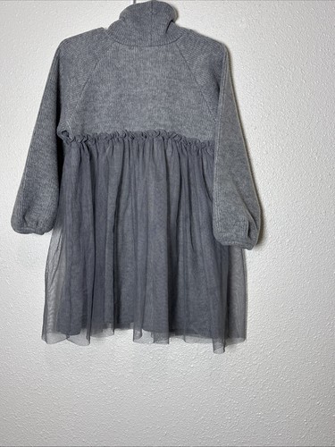 Zara Toddlers Grey Tulle Dress, Long Bishop Style Sleeves Soft & Cute SZ 4-5 - Picture 4 of 8
