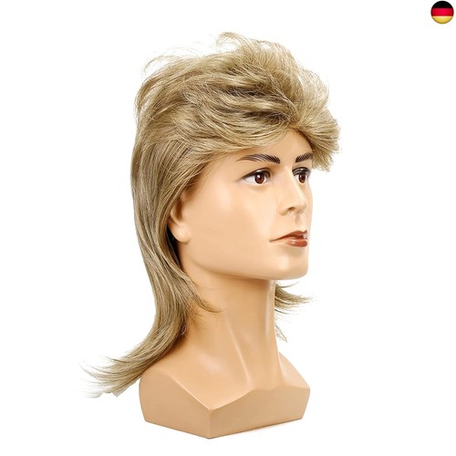 Männer Blonde Vokuhila 80er Mullet Perücke Herren Lang Synthetische Haare C - Bild 5 von 6