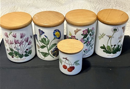 5  Portmeirion Botanic Garden Kitchen Storage Jars Canisters  Lids Old Mark