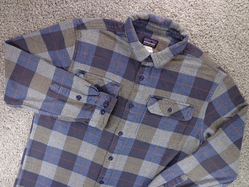 Camisa Patagonia Para Hombre Mediana Azul Gris Cuadros Algodón Orgánico Franela Exterior