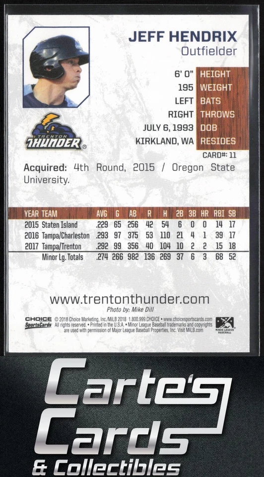 Jeff Hendrix 2018 Choice Trenton Thunder #11 Trenton Thunder - Image 2 of 2