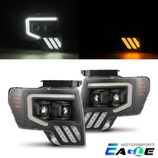 Fit 2009-2014 Ford F150 PRO-Series Dual Projector Halogen Headlights DRL Black